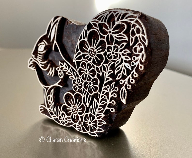 Pottery Stamp, Soap Stamp, Textile Stamp, Indian wood stamp, Tjap Floral Squirrel image 4