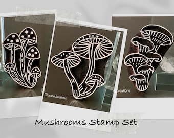 Pottery stamps, Indian Wood Stamps, Blockprint Stamps, Tjaps, Hand-carved Stamps- SHROOMS