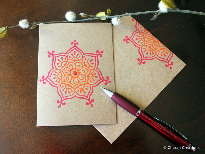 Hand Block Printed Kraft Blank Card with Envelope image 3