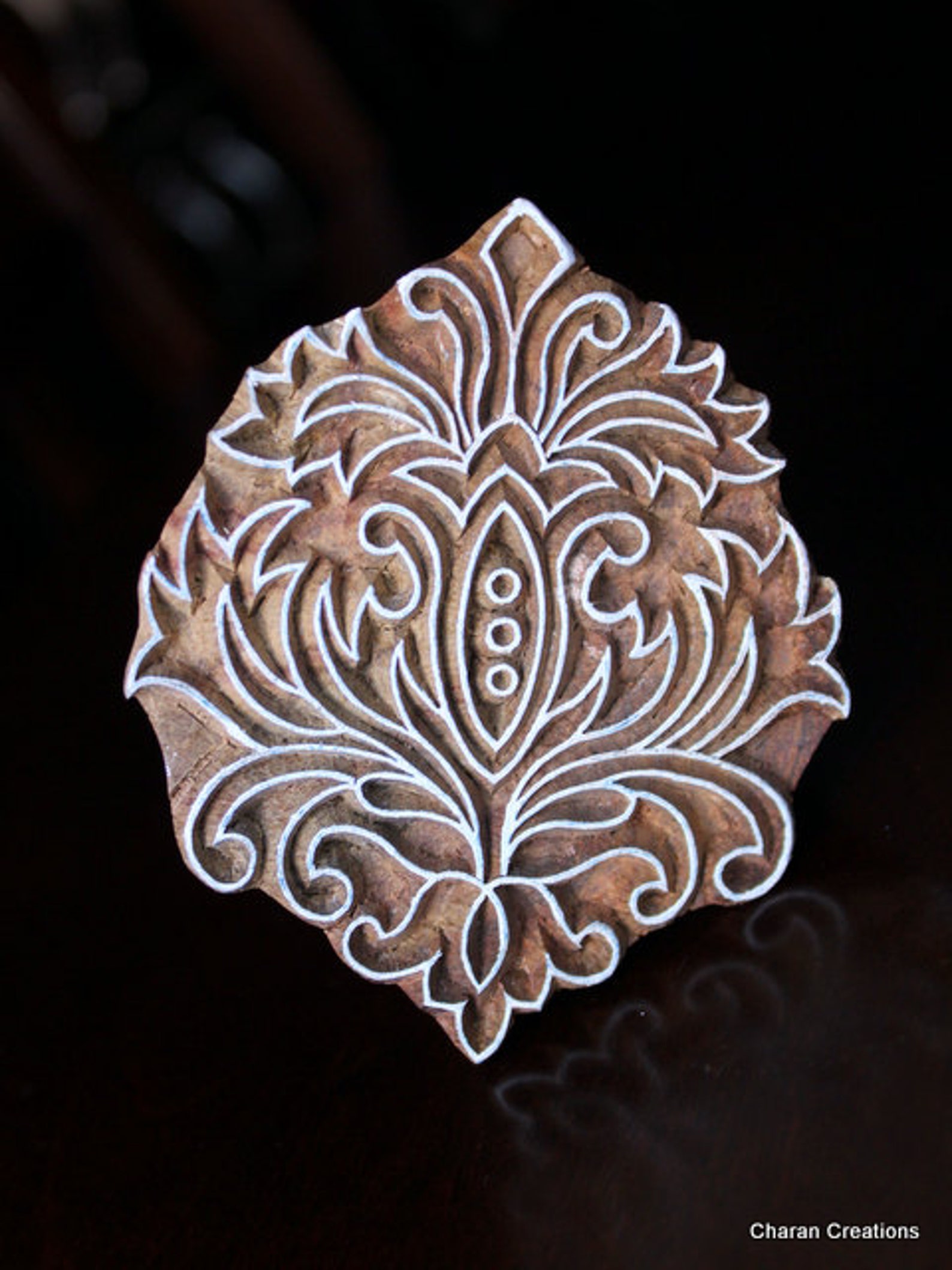 Hand Carved Indian Wood Textile Stamp Block Baroque Floral Etsy