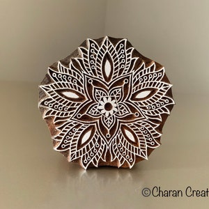 Textielstempel, aardewerkstempel, Indiase houten stempel, tjaps, blokdrukstempel, stempelblokken afdrukken - bloemenmandala