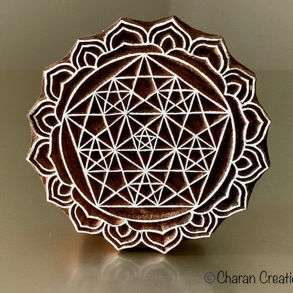 Textile Stamp, Pottery Stamp, Indian Wood Stamp, Tjaps, Blockprint Stamp-Sacred Geometry Symbol Mandala