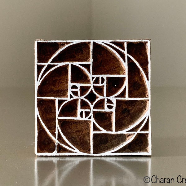 Pottery Stamp, Indian Wood Stamp, Textile Stamp, Wood Blocks, Tjaps, Soap stamp- Fibonacci Golden Spiral