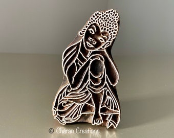 Hand Carved Indian Wood Stamp, Textile Stamp,  Blockprint stamp, Tjaps, Pottery Stamp- Seated Buddha