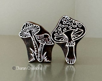 Pottery stamps, Indian Wood Stamps, Blockprint Stamps, Tjaps, Hand-carved Stamps- SHROOMS