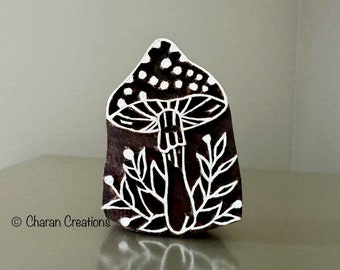 Pottery stamp, Indian Wood Stamps, Blockprint Stamps, Tjaps, Soap Stamps - Mushroom & Wild Plants