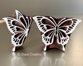 Wood Blocks, Tjaps, Carved wood stamps, Indian wood stamps, Pottery Stamps, Soap Stamps- Butterfly Pair