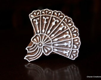 REDUCED Hand Carved Indian Wood Textile Stamp Block- Victorian Handfan