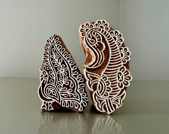 REDUCED Wood Blocks, Tjaps, Carved wood stamps, Indian wood stamps, Pottery Stamps, Soap Stamps- Set of Paisley & Peacock