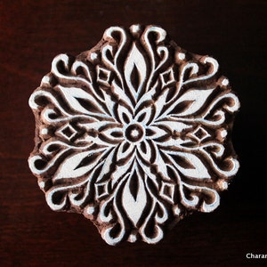 Aardewerkstempels, Indiase houtstempel, textielstempel, houten blokken, tjaps, drukstempel - ronde bloemenmandala