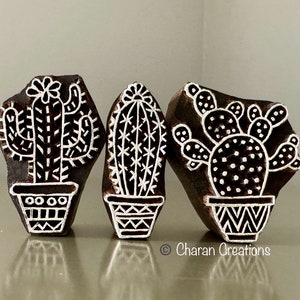 Stempel Textil,Töpferware,Indisch Holz Stempel,Tjaps,Hochdruck Stempel, Druckstempel Blöcke - Kaktus Set im Set