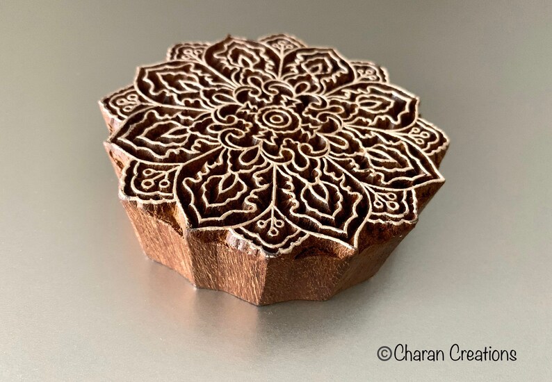 Keramik Stempel, Stoff Stempel, Indischer Holz Stempel, Tjaps, Blockprint Stempel Mandala/Medaillon Bild 2