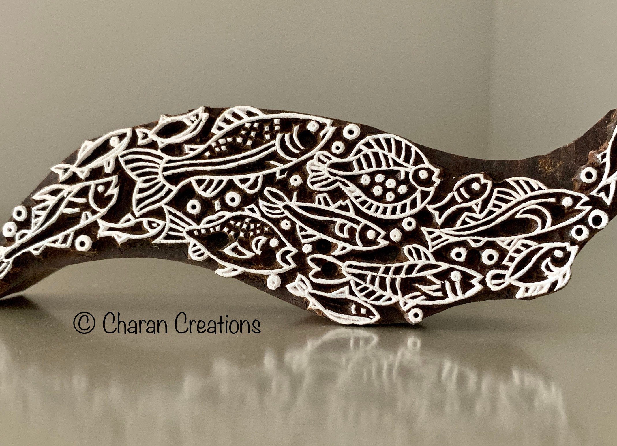Tampon Textile Bois Motif Paisley - Sculpté à La Main (Inde) - 7,5 X 4,5 Cm