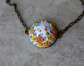 Polymer Clay Floral Pendant Necklace
