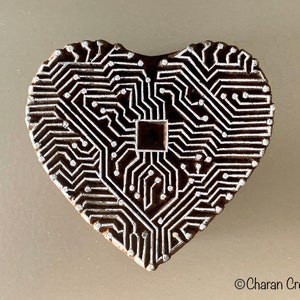 Pottery Stamp, Soap Stamp, Textile Stamp, Hand Carved Indian Wood Stamp, Blockprint Stamp- Digital/Circuit Heart