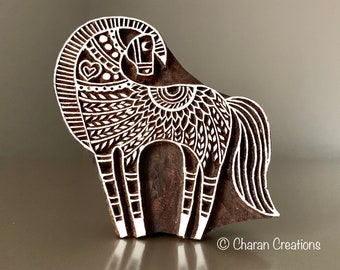 Handcarved Stamp, Pottery Stamp, Indian Wood Stamp, Textile Stamp, Wood Blocks, Tjaps, Soap stamp- Zentangle Horse