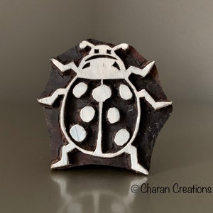 Timbro in legno, Tjaps, timbro in legno indiano, timbro in ceramica, timbro tessile, intagliato a mano - Coccinella
