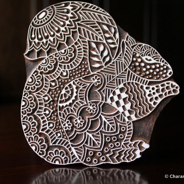 Textile Stamp, Wood Block Stamp, Tjaps, Indian Wood Stamp, Pottery Stamp, Hand Carved- Zentangle Squirrel