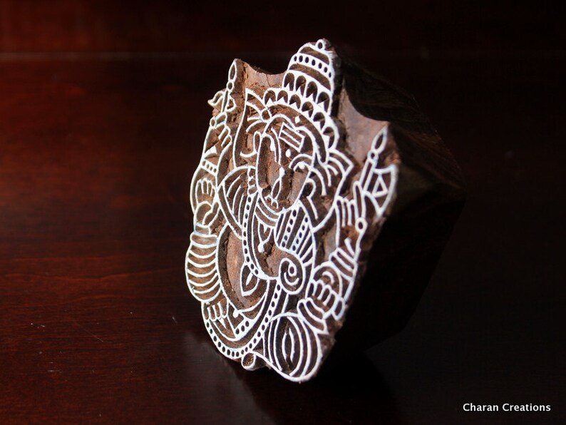 Hand Carved Indian Wood Textile Stamp Block Ganesha Etsy