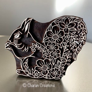 Tampon de poterie, Tampon de savon, Tampon de textile, Tampon de bois indien, Tjap - Écureuil floral
