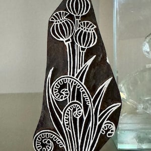 Timbro per ceramica, timbro intagliato a mano, timbro tessile, blocchi di legno, timbro per sapone - Papaveri e felci