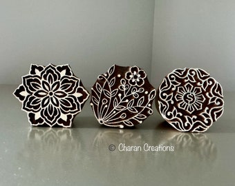 CLEARANCE SALE Hand Carved Indian Wood Stamp Block, Pottery stamp, Soap Stamps-3 Floral Stamps