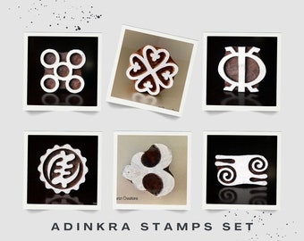 Set of 6 Adinkra Symbol Stamps- Hand Carved, Textile Stamps, Leather Stamp, Pottery Stamps