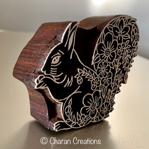 Pottery Stamp, Soap Stamp, Textile Stamp, Indian wood stamp, Tjap Floral Squirrel image 5