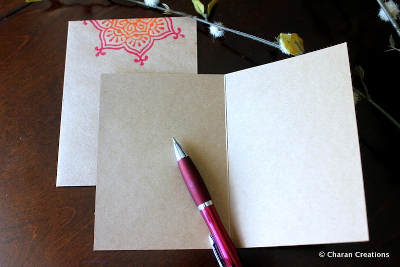 Hand Block Printed Kraft Blank Card with Envelope image 2