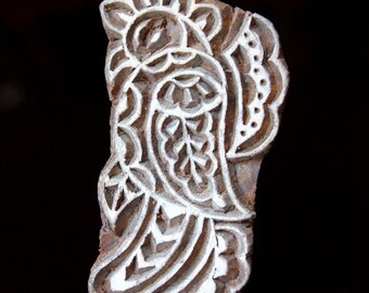 HALF PRICE Hand Carved Indian Wood Textile Stamp Block- Stylized Parrot