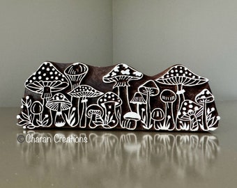 Block print Stamp, Pottery Stamps, Indian Wood Stamp, Textile Stamp, Wood Blocks, Printing Stamp- Mushrooms & Plants Border