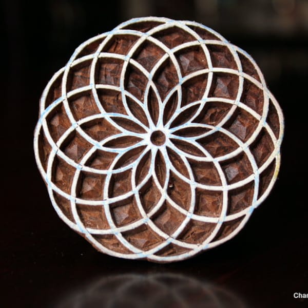 Hand Carved Indian Wood Block Stamp- Seed of Life (Tube Torus)