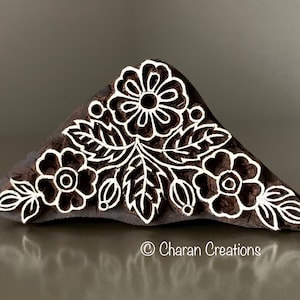 Sello de madera, sello tallado a mano, sello de madera indio, sello textil, sello de cerámica, Tjaps - Diseño floral de esquina