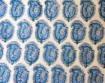 Hand Block Printed Fabric in Beautiful Paisley Pattern- One Yard