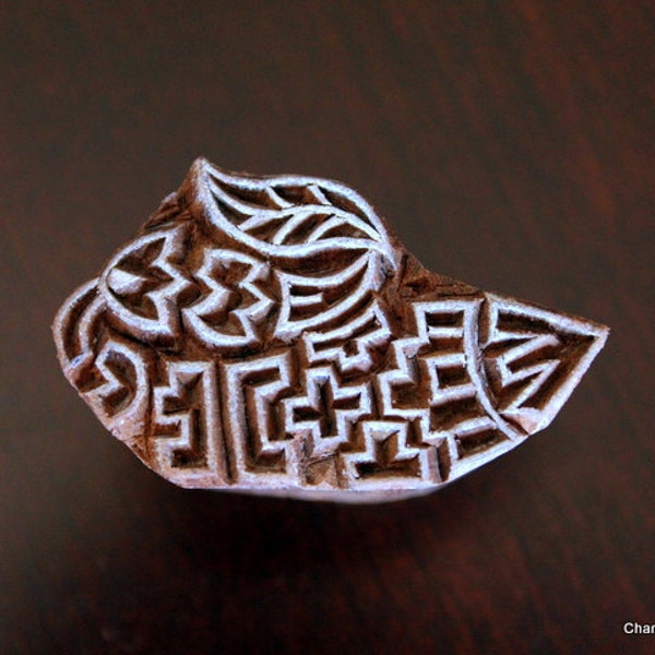 Hand Carved Indian Wood Textile Stamp Block- Abstract Fish Motif (ON SALE)