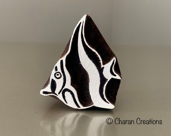 Sello de cerámica, sello textil, sello de madera indio, Tjaps, sello de impresión en bloque, bloques de sellos de impresión - Pez ángel