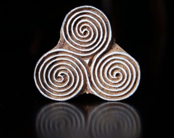 Hand Carved Indian Wood Textile Stamp Block-  Celtic Tri-Spiral