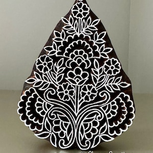 Indiase houttextielstempel, houten blokstempel, tjaps, aardewerkstempel, gesneden houten stempels - groot bloemmotief
