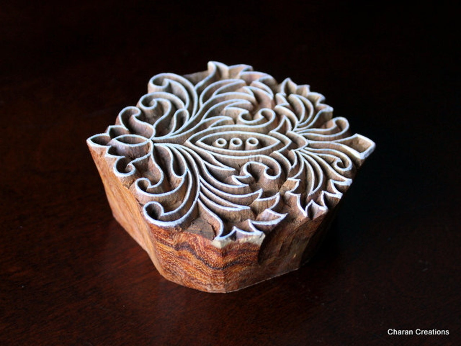 Hand Carved Indian Wood Textile Stamp Block Baroque Floral Etsy