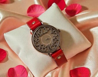 Vintage Damen Lederuhr Hohl Zifferblatt Quarz Armbanduhr mit echtem Kuh Lederband Minimalist Dress Casual Uhr Geschenk für Sie