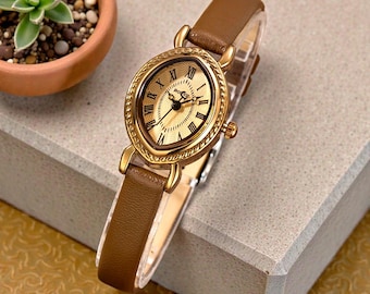 Vintage Elegante Damen Lederuhr Glücksgöttin Kleines Zifferblatt Wasserdicht Quarz Armbanduhr Klassisch Retro Geschenk für Sie Täglich