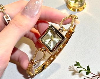Luxus Damen Gold Quadrat Uhr Elegante Quarz Strass Frauen Armbanduhr Einfache Mode Damen Uhr Geschenk für Sie Täglich Tragen