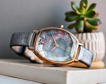 Funkelnde Damen Luxus Leder Uhr Elegante Quarz Armbanduhr für Damen Romantische Mode Analoge Uhr Geschenk für Sie täglich tragen