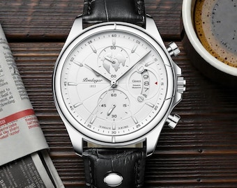 Men’s Luxury Chronograph Leather Waterproof Quartz Wristwatch with Date Display Casual Sports Men’s Gift Watch for Him Daily Wear Accessory