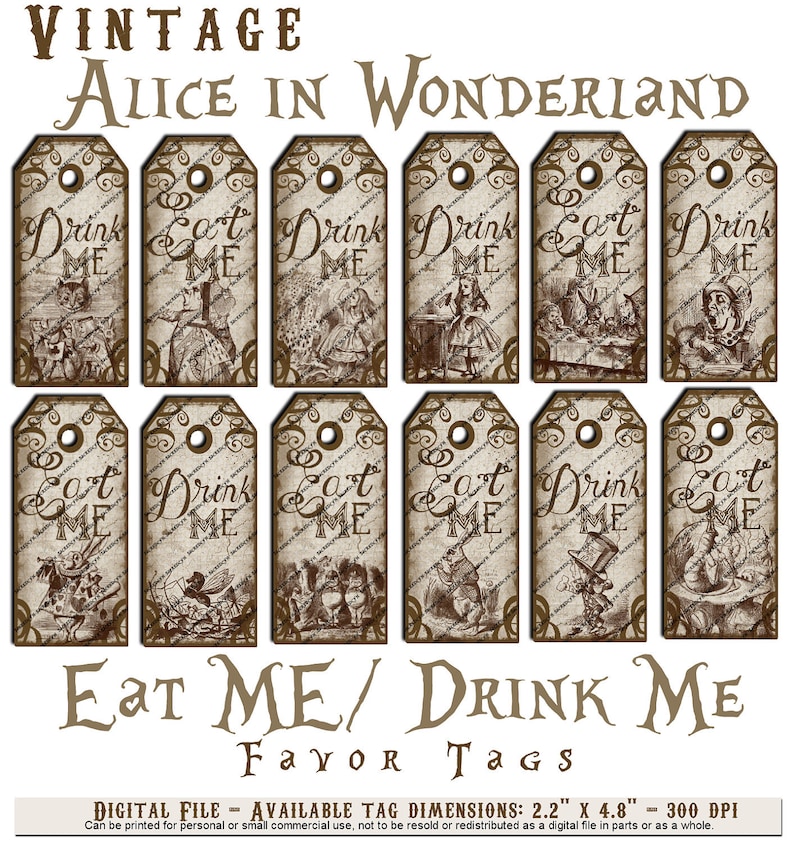 Alice in Wonderland Vintage Eat Me Drink Me Tea Party Favor Etsy