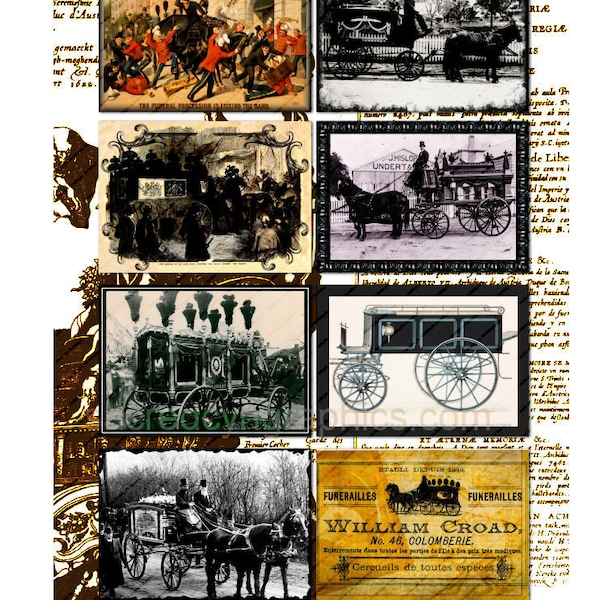 Vintage Hearse Collage  ATC ACEO Ephemera Victorian Stagecoach  3.5 x 2.5  Digital File Gothic PNG