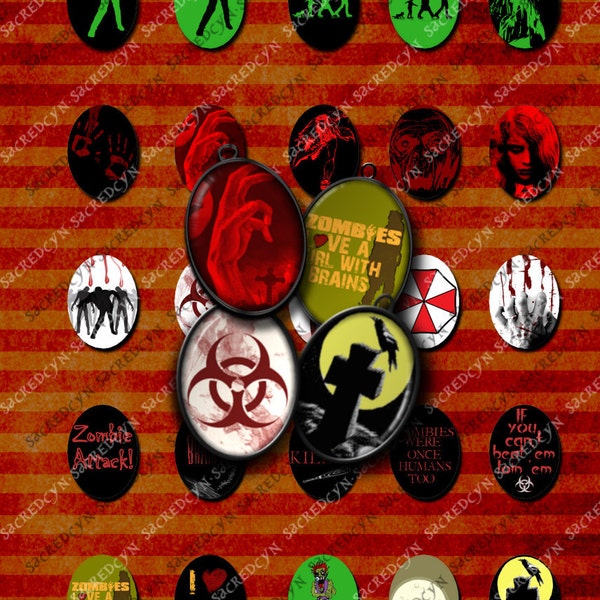 Zombie Digital Collage Sheet Horror Humor 30x40mm Oval Printable Digital Collage Sheet