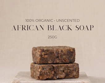 Jabón negro africano 100 % auténtico, orgánico y sin refinar para rostro, cuerpo y cabello. Higiene diaria, limpieza profunda. Importado de Ghana.