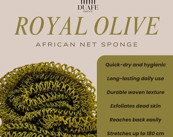 Afrikanischer Netzschwamm - Royal Olive | Duschschwamm, wiederverwendbares langes Peeling-Schwamm, langlebiger Körper- und Rückenwäscher, Entferner abgestorbener Haut
