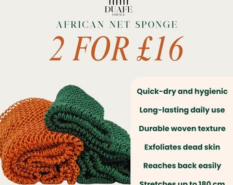 Afrikaanse netto-spons - set van 2, lange douchespons, herbruikbaar, exfoliërend, sneldrogend, duurzame scrubber body en achterkant, verwijderaar van dode huid